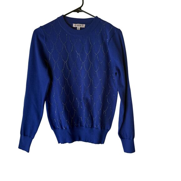 Nanette Lepore Sweater Womens Medium Blue Rhinestone Pullover Crewneck Knit Top - Picture 1 of 9